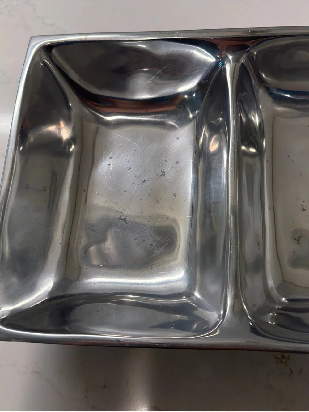 Pottery Barn Metal Divided Serving Tray | 3-Section Appetizer Platter | 16.5”x8”